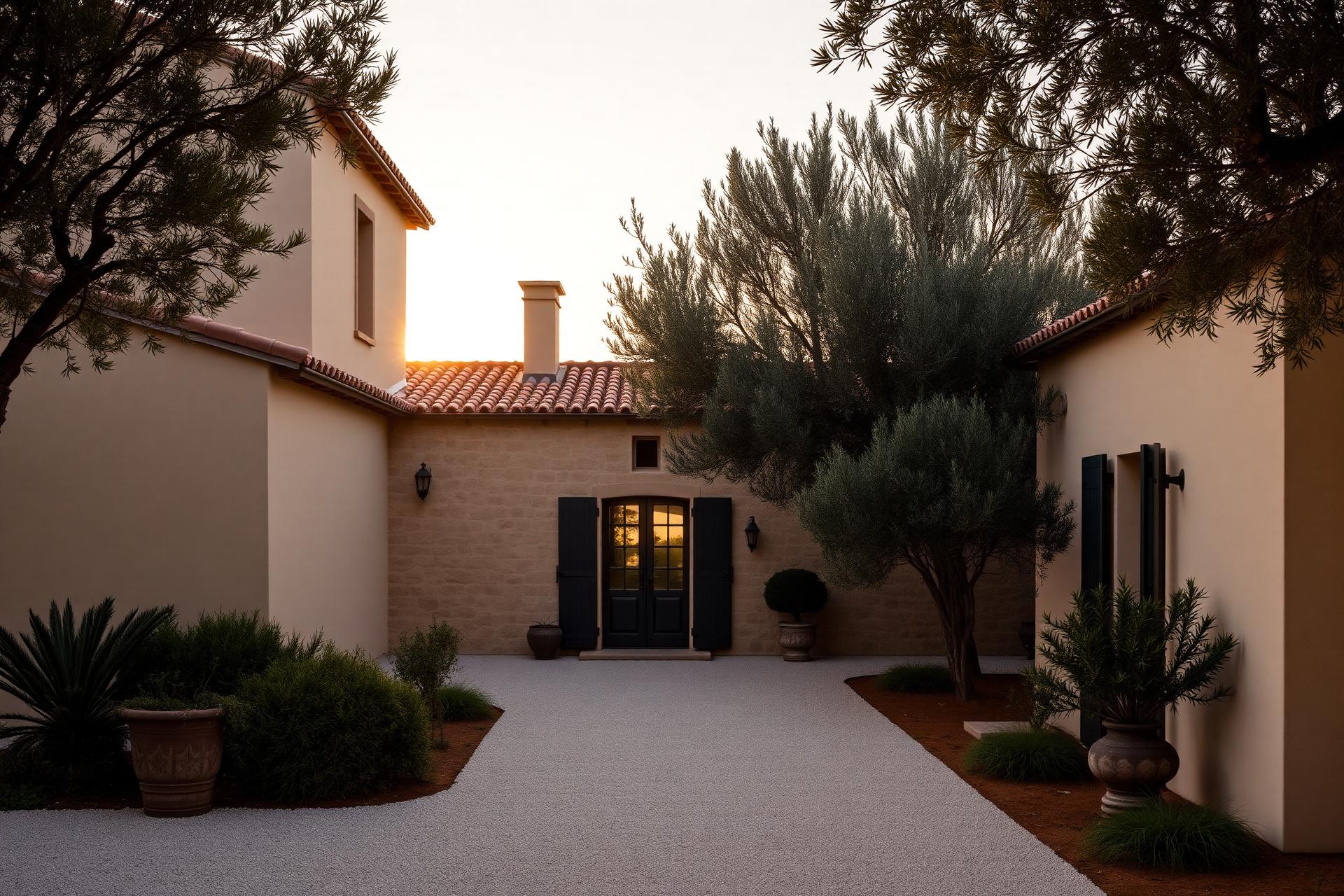 A private Mediterranean finca on Mallorca bathed in warm golden-hour light, with olive trees and terracotta rooftops.